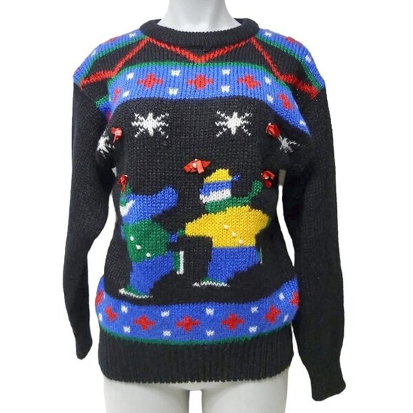 90s - 00s Adell Barre skiing Ugly sweater . large - Picture 5 of 7